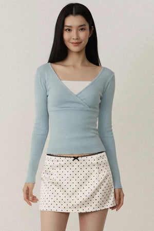 Contrast Color Cross V-Neck Top