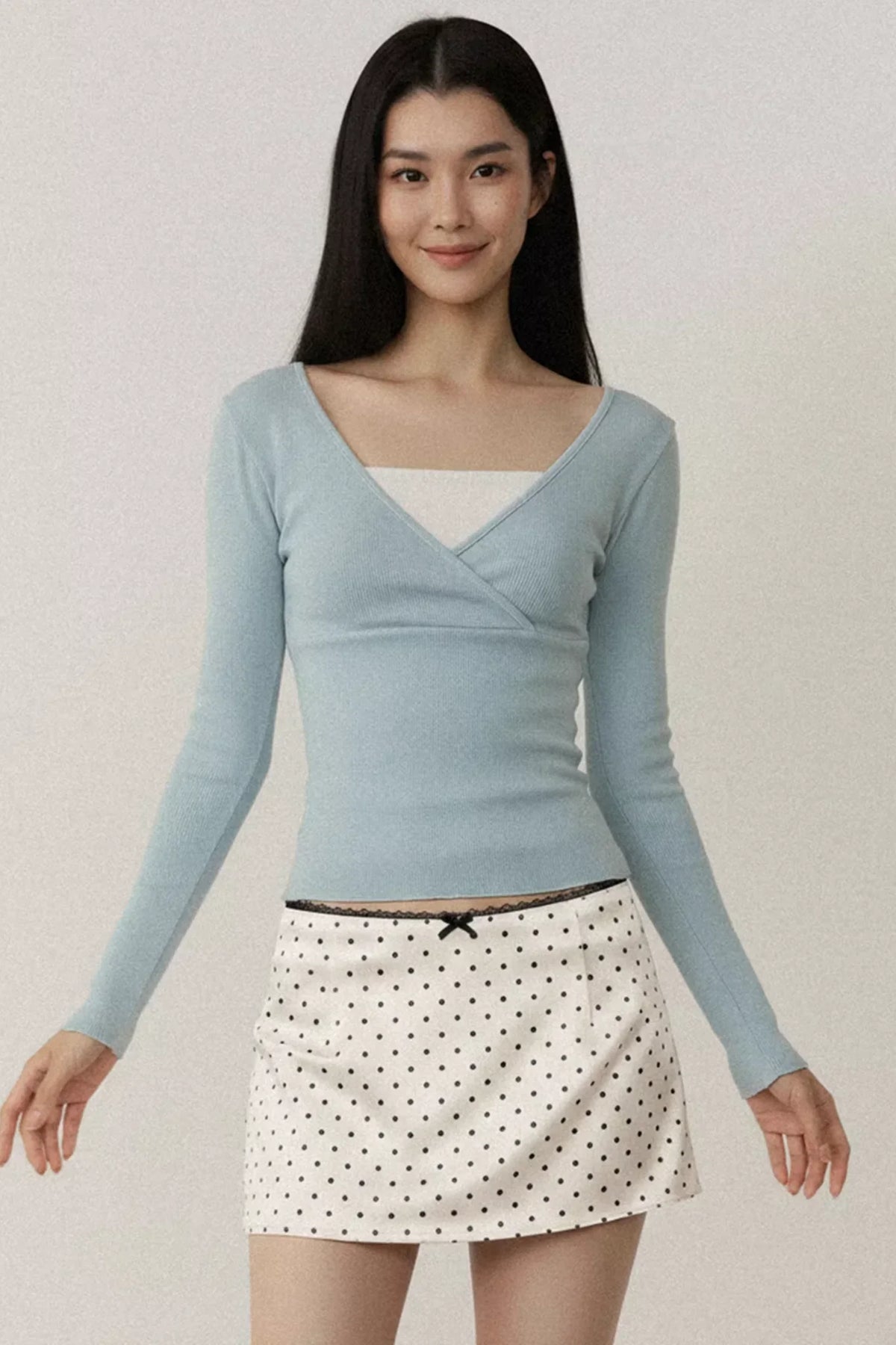Contrast Color Cross V-Neck Top