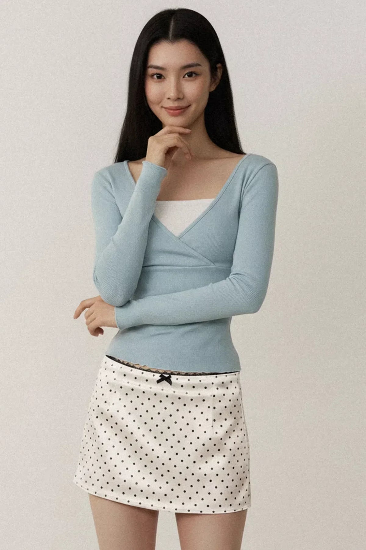 Contrast Color Cross V-Neck Top
