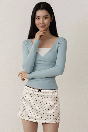 Contrast Color Cross V-Neck Top
