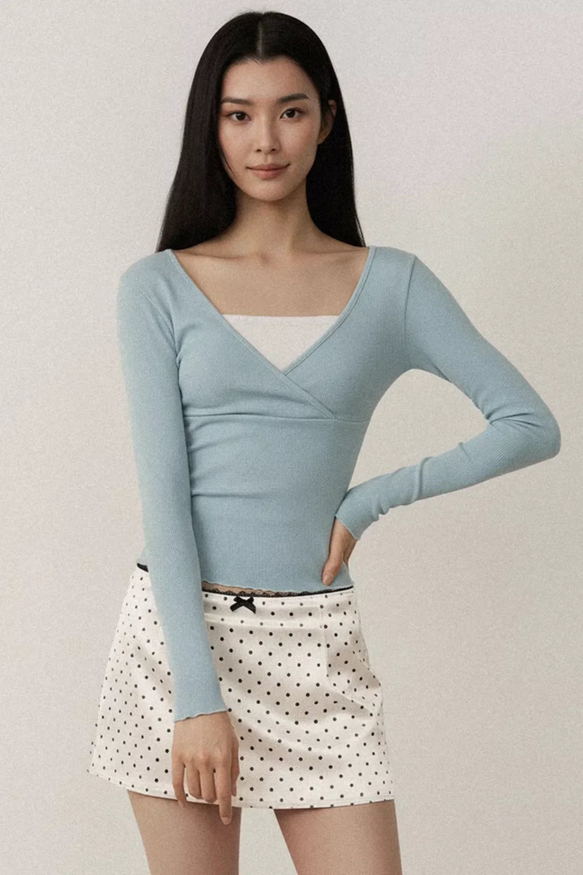 Contrast Color Cross V-Neck Top