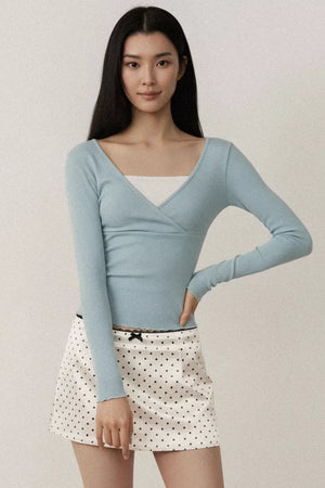 Contrast Color Cross V-Neck Top