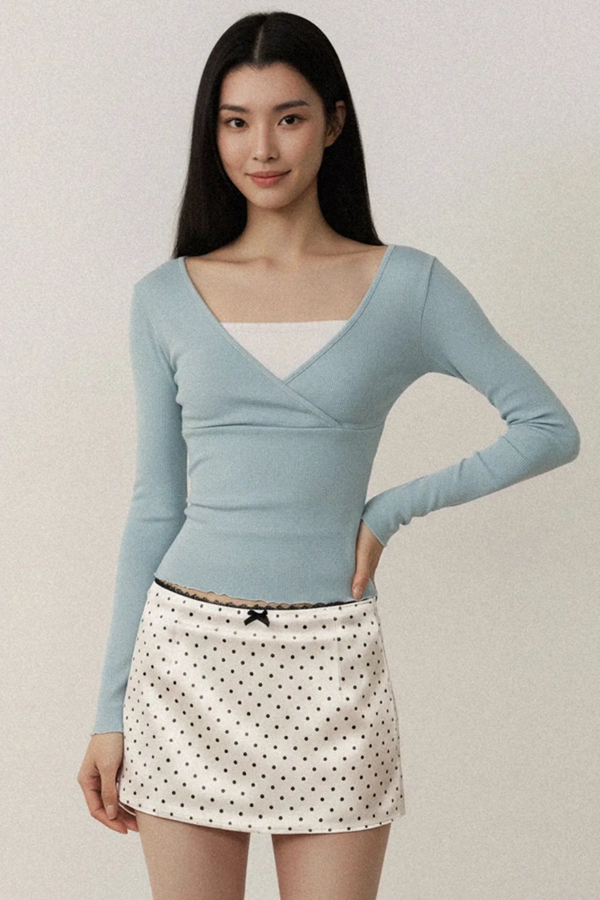 Contrast Color Cross V-Neck Top