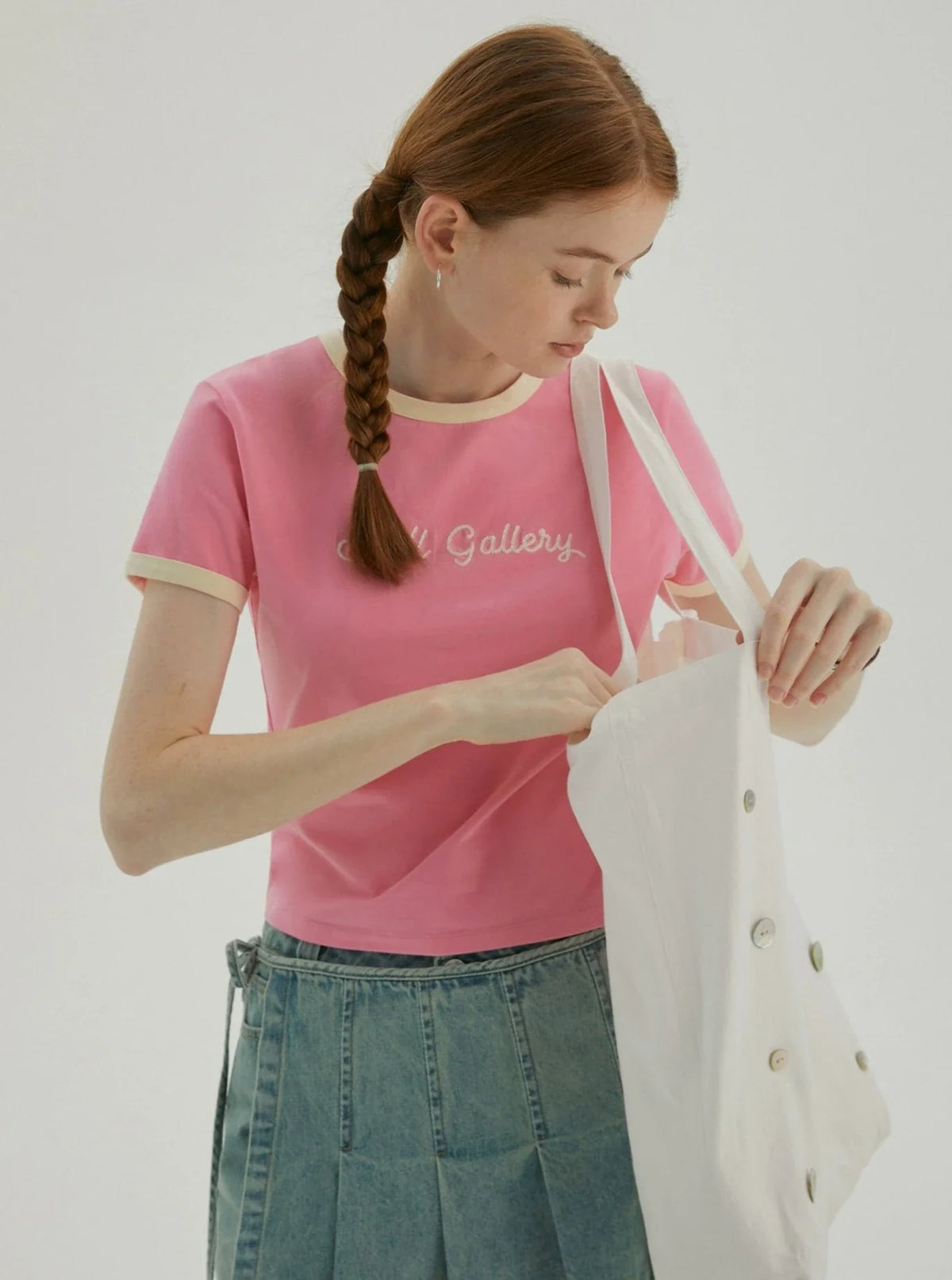 Contrast Embroidery Shoulder T-Shirt