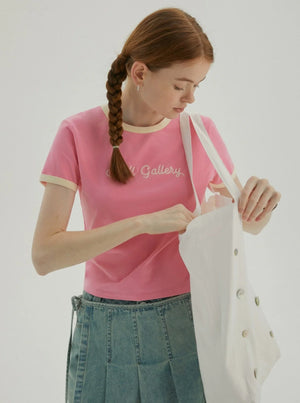 Contrast Embroidery Shoulder T-Shirt