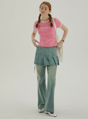 Contrast Embroidery Shoulder T-Shirt
