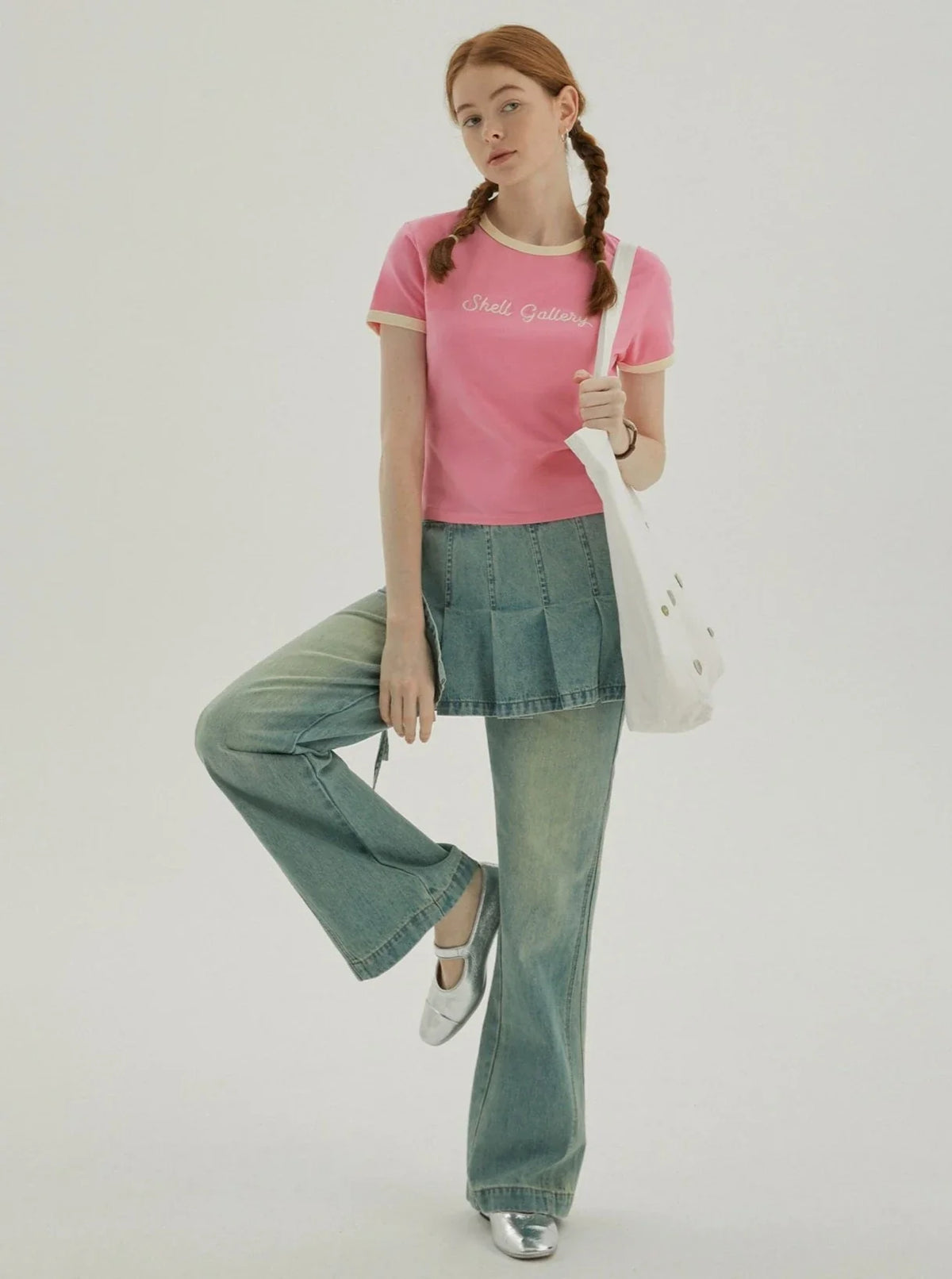 Contrast Embroidery Shoulder T-Shirt