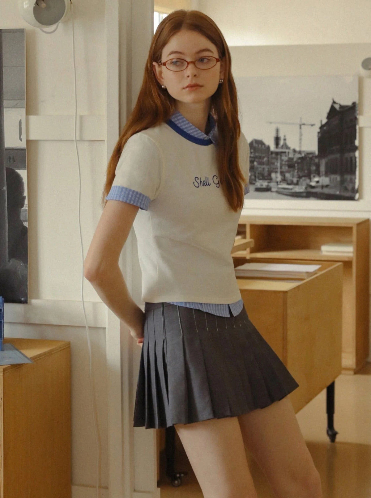 Contrast Embroidery Shoulder T-Shirt