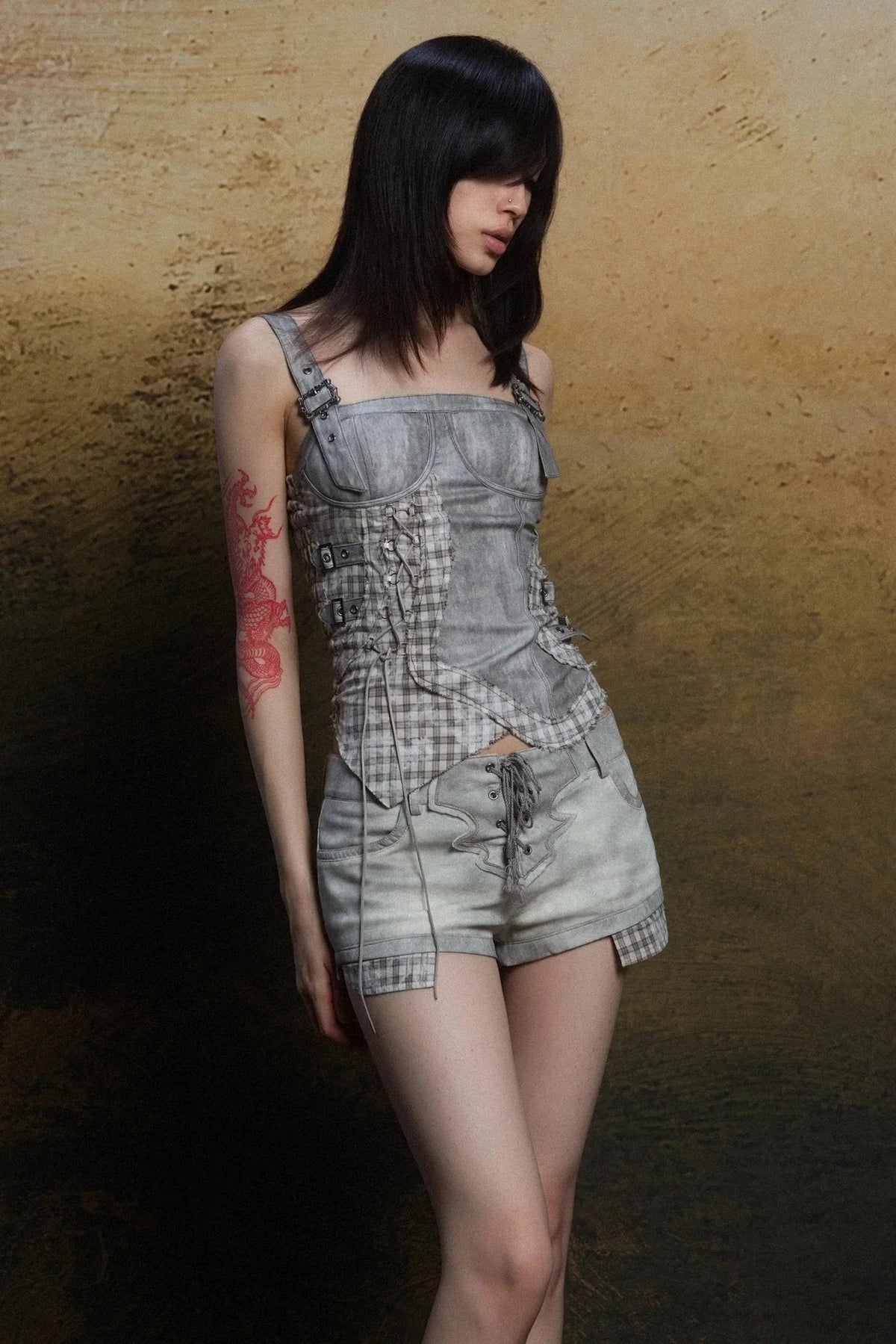 Contrast Knit Low Waist Pants