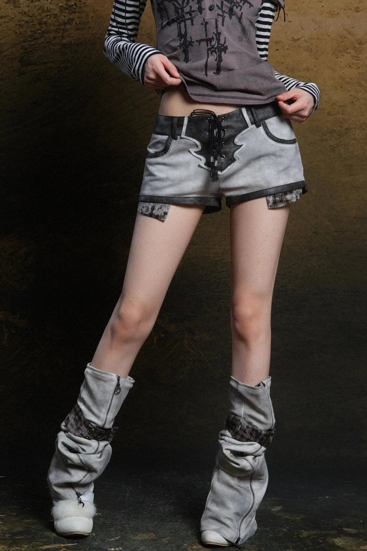 Contrast Knit Low Waist Pants