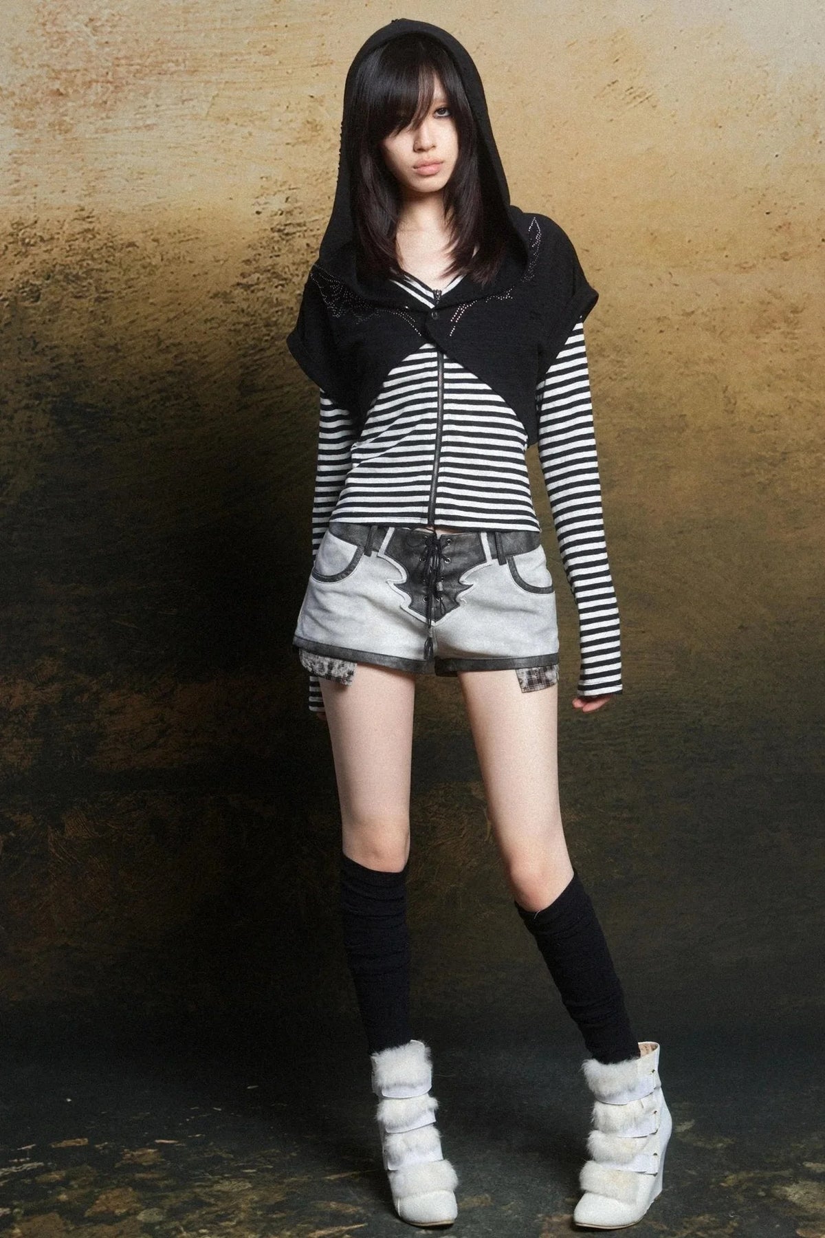 Contrast Knit Low Waist Pants