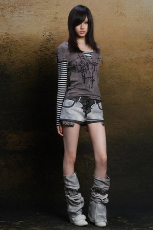 Contrast Knit Low Waist Pants