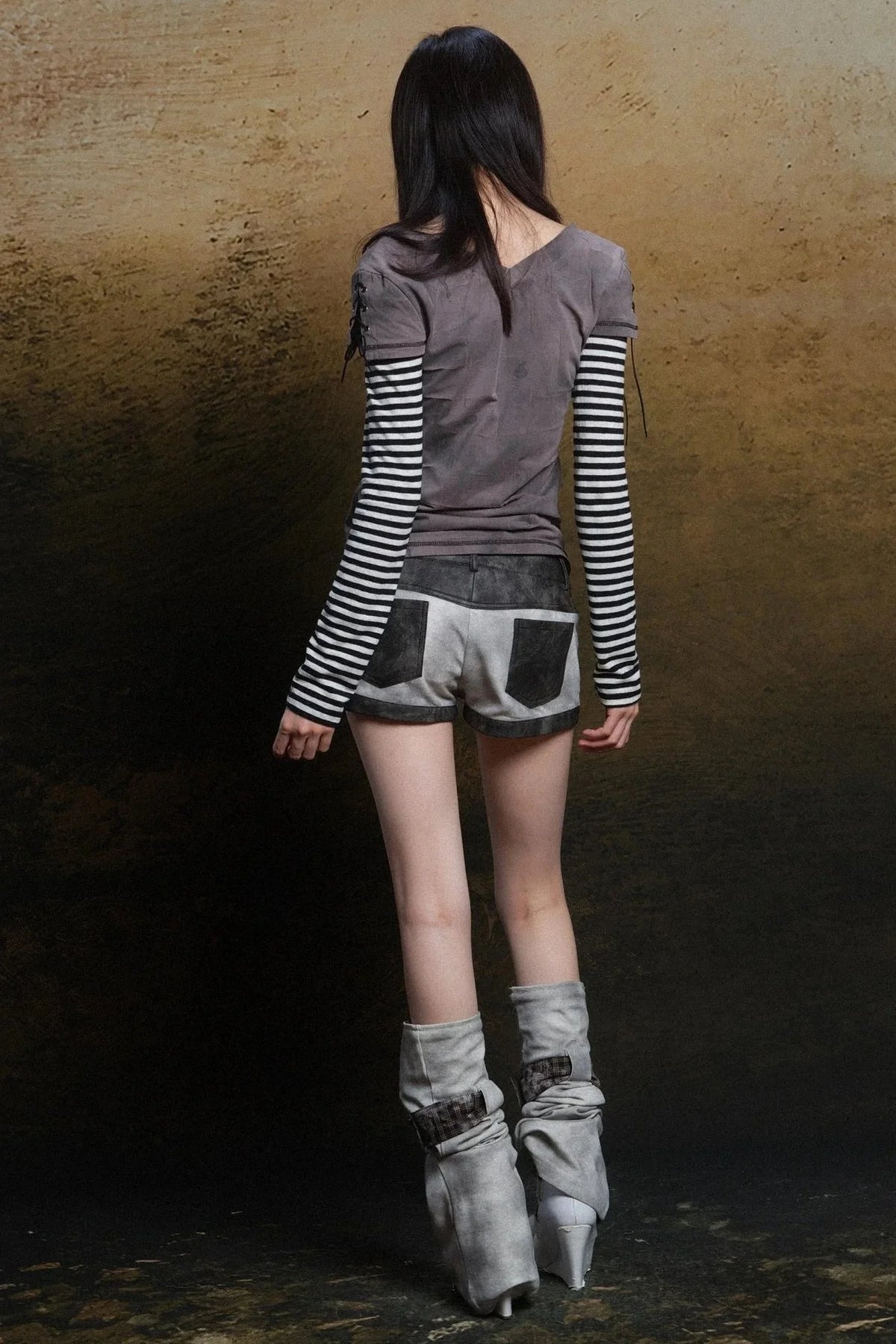 Contrast Knit Low Waist Pants