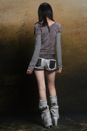 Contrast Knit Low Waist Pants