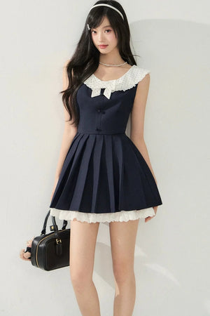 Contrast Lace Ruffle Sleeveless Dress
