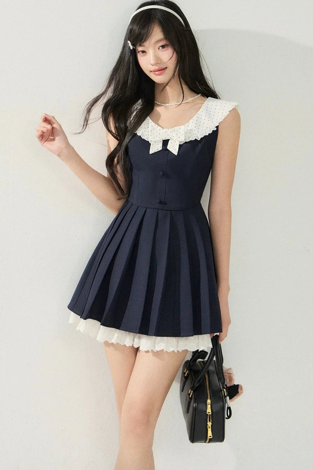 Contrast Lace Ruffle Sleeveless Dress