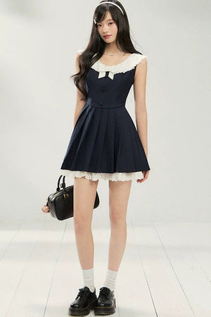 Contrast Lace Ruffle Sleeveless Dress