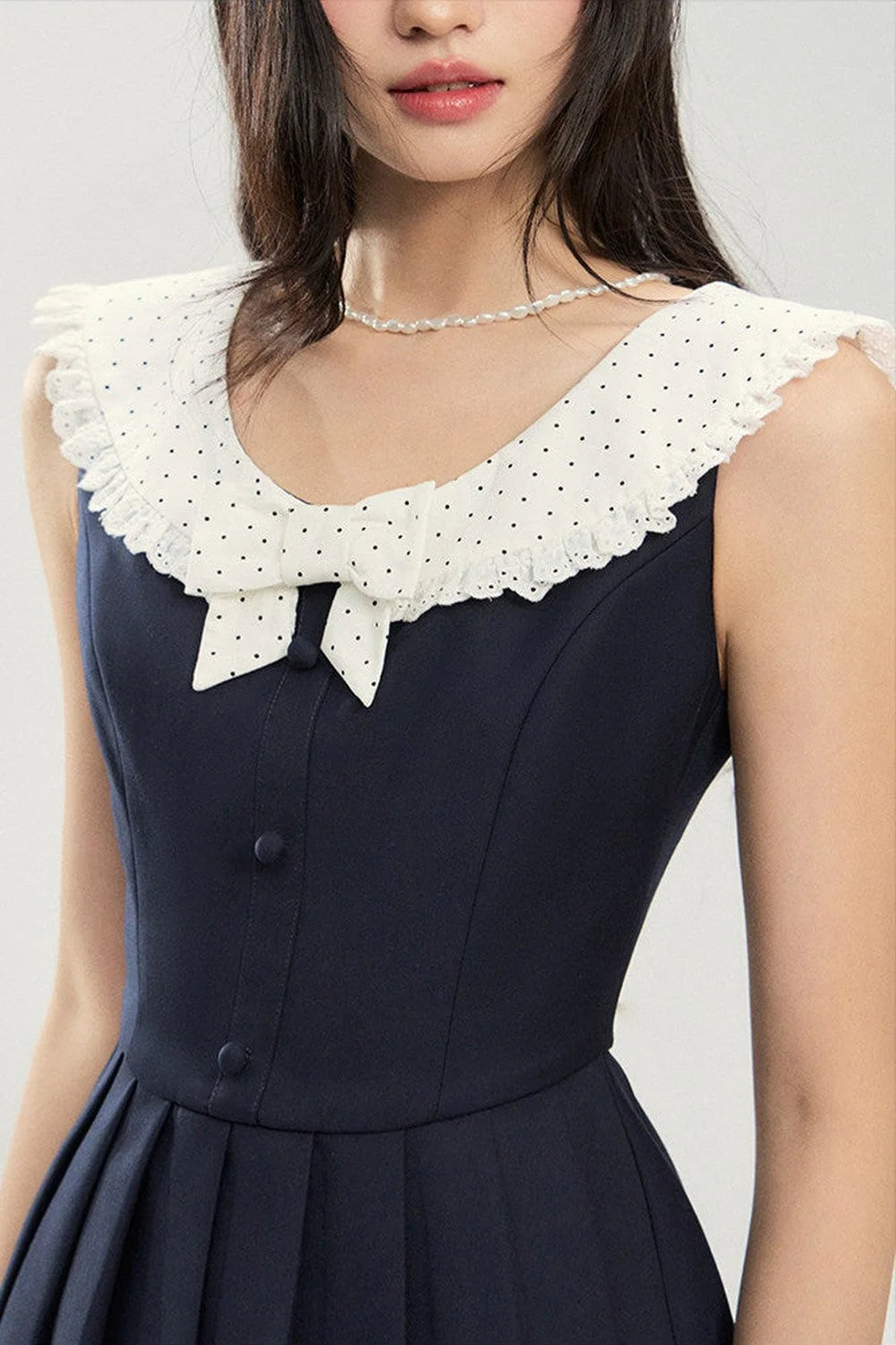 Contrast Lace Ruffle Sleeveless Dress