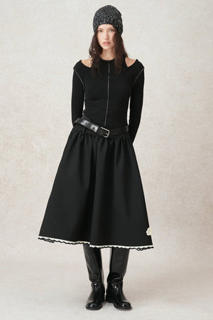 Contrast Line Round Neck Layered Top