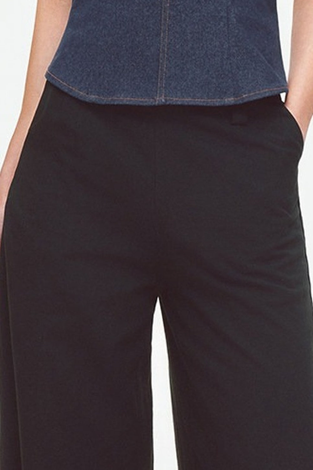 Contrast Stitch Denim Halter Backless Top