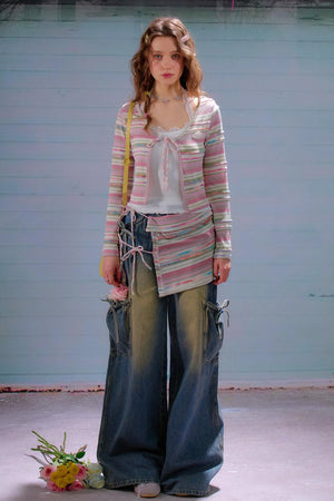 Contrast Stripe Short Cardigan