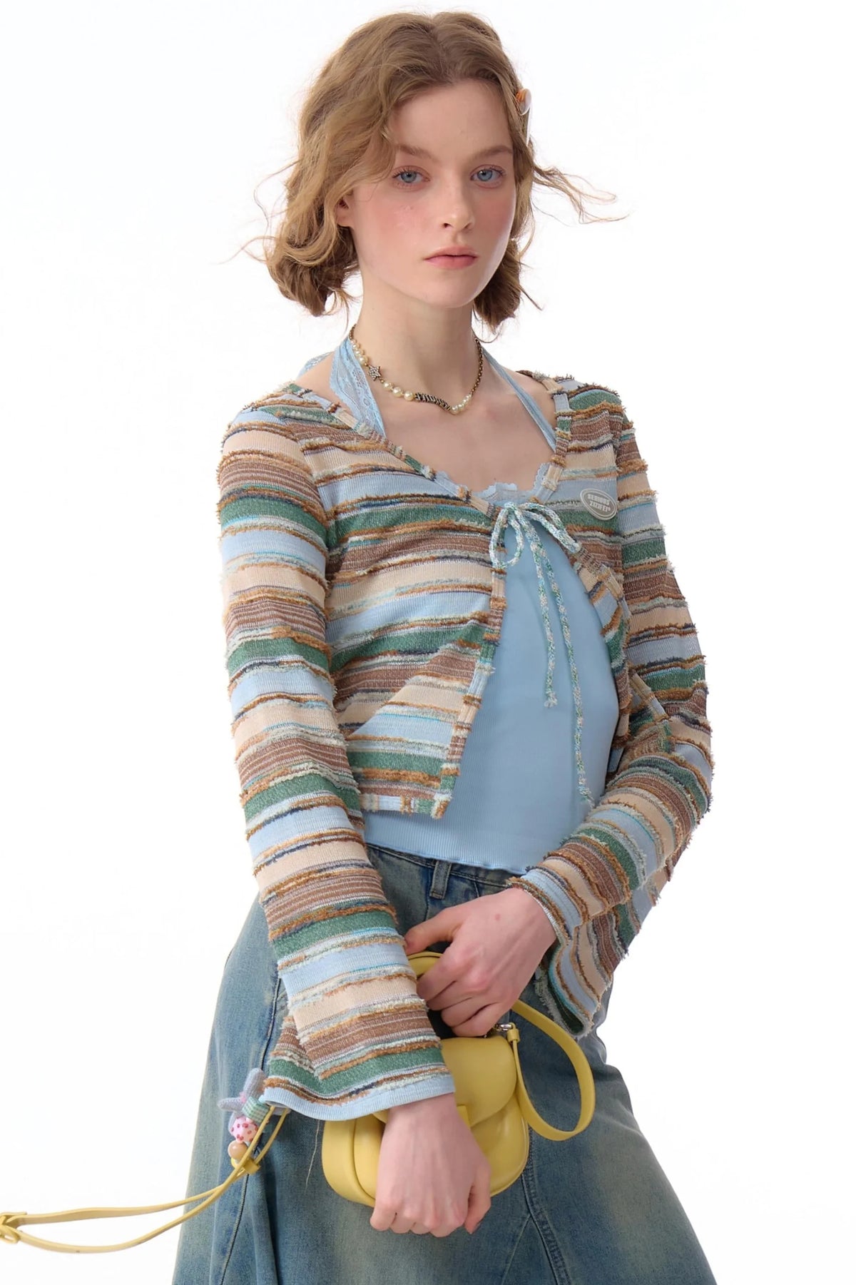 Contrast Stripe Short Cardigan