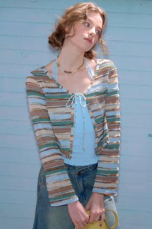Contrast Stripe Short Cardigan