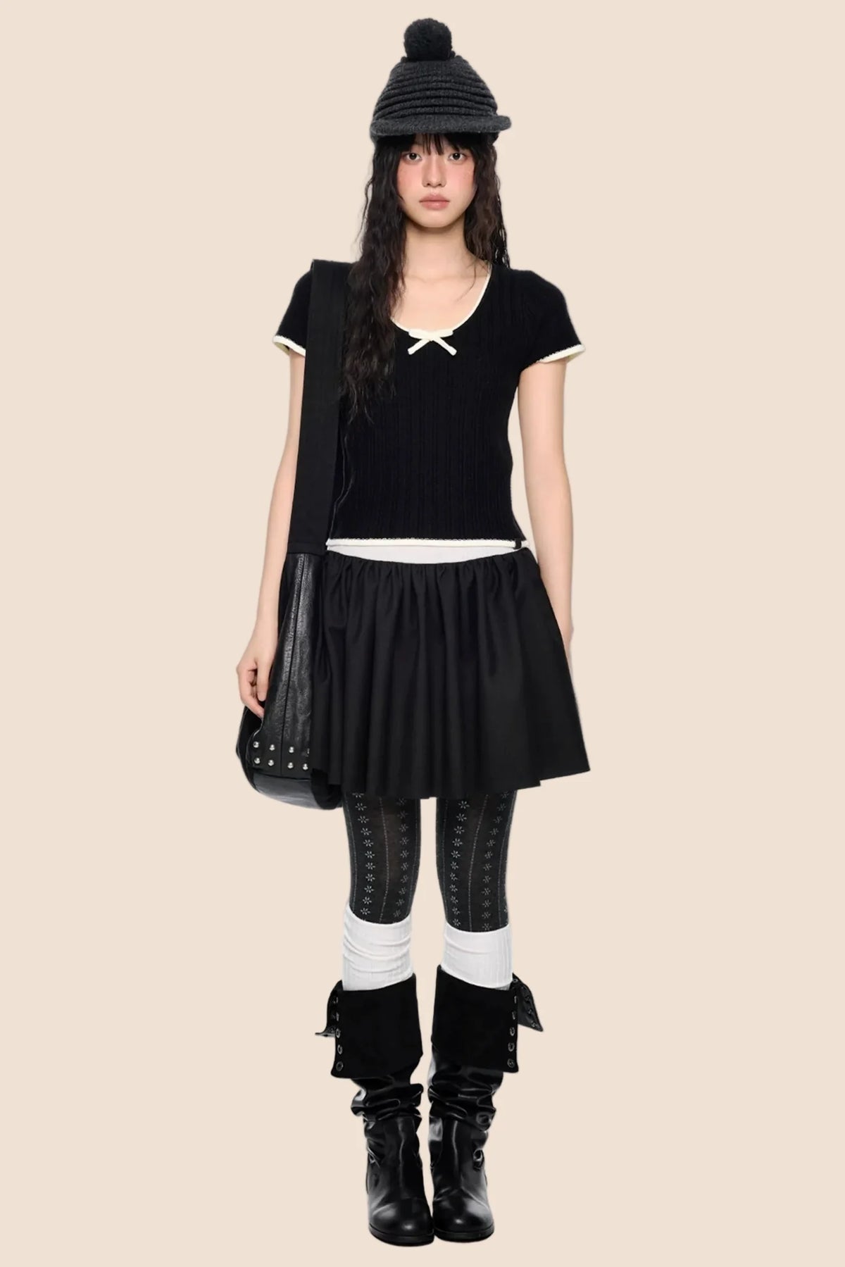 Contrast Striped Bow Knit Top