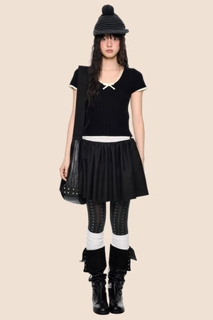 Contrast Striped Bow Knit Top
