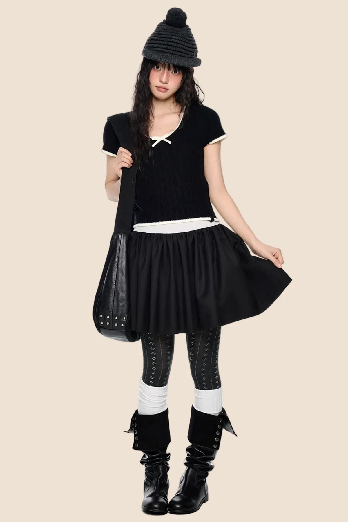 Contrast Striped Bow Knit Top