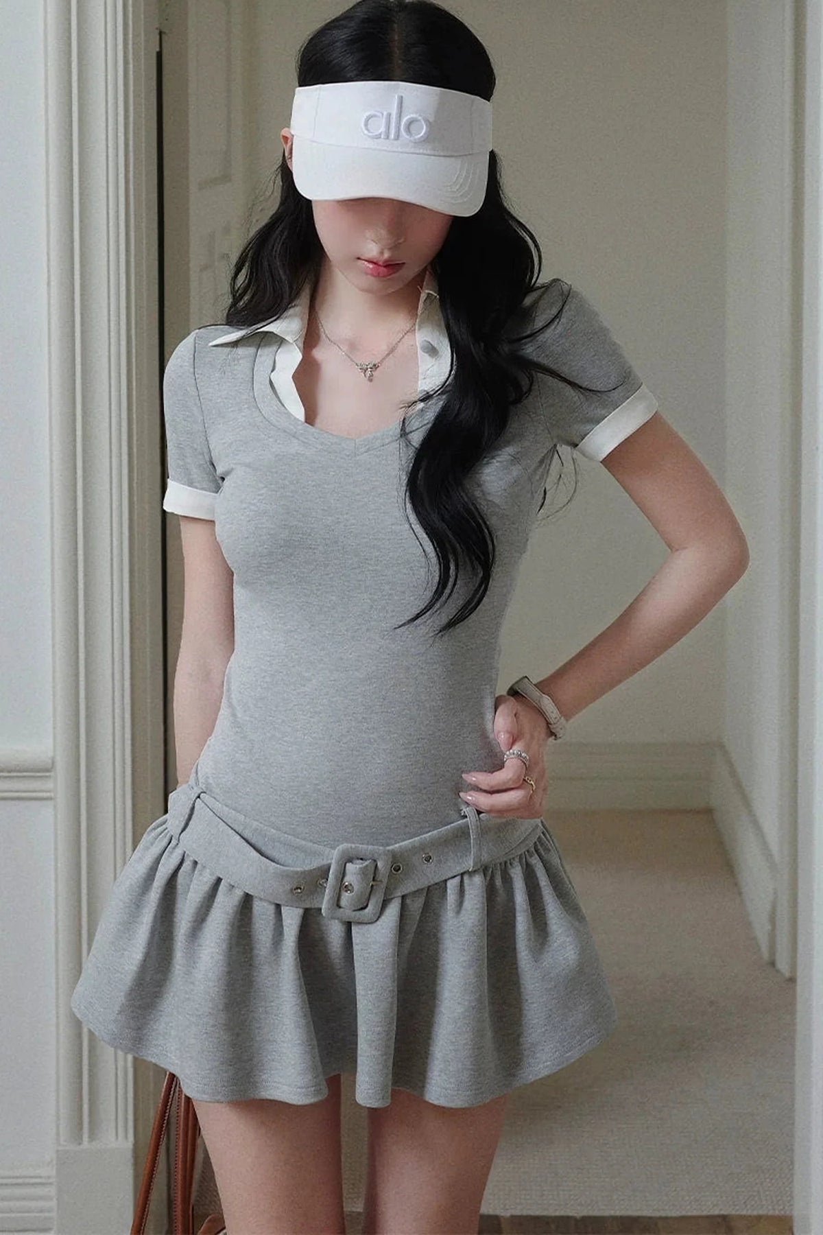 Contrast Trim Pleated Dress
