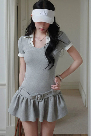 Contrast Trim Pleated Dress