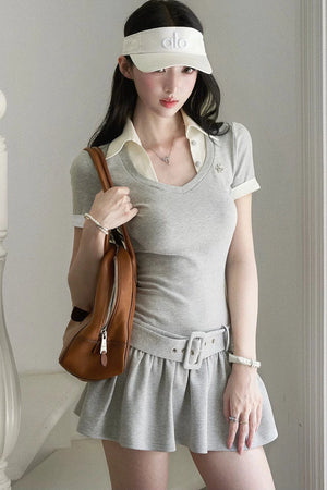 Contrast Trim Pleated Dress