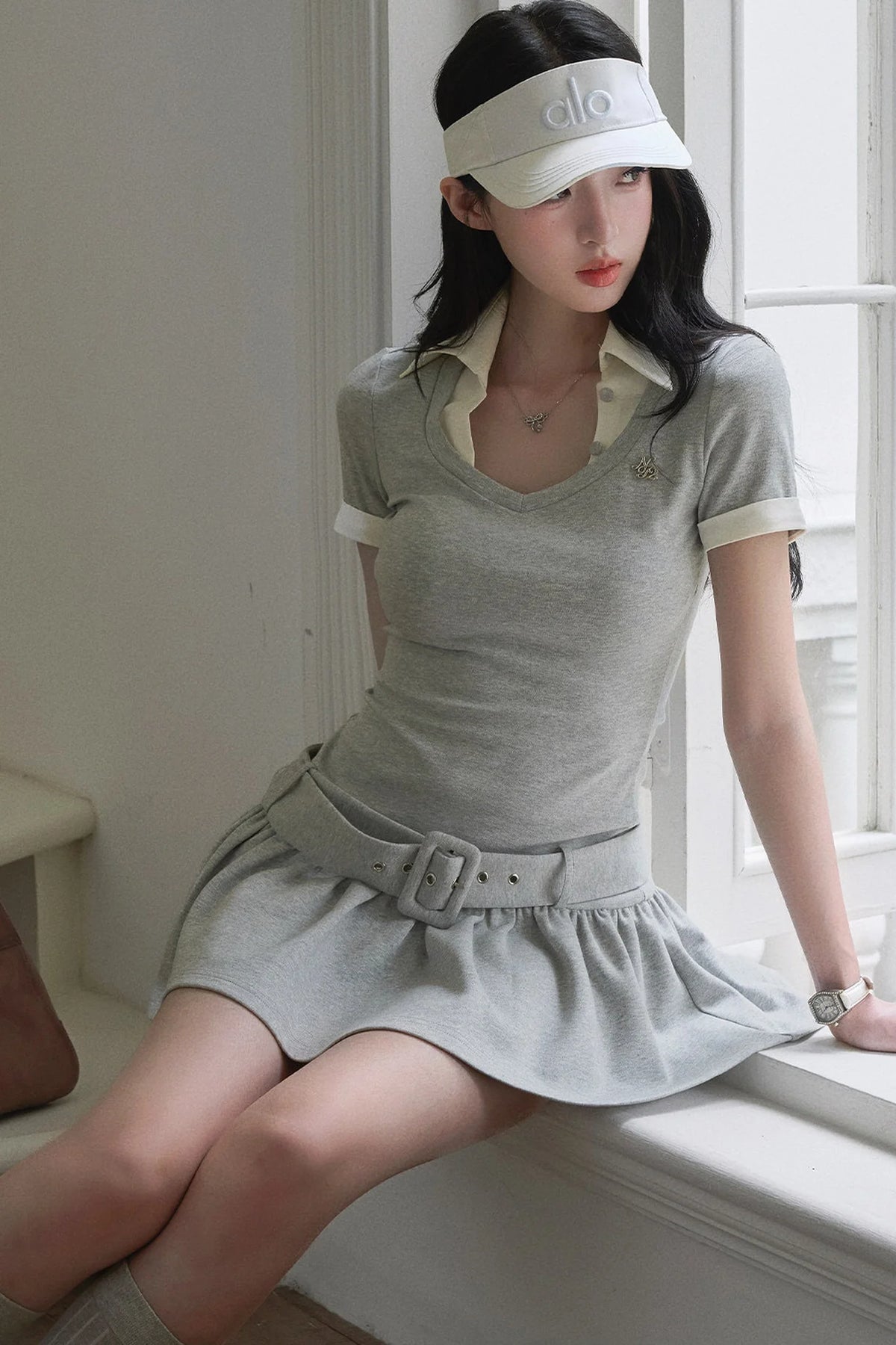 Contrast Trim Pleated Dress