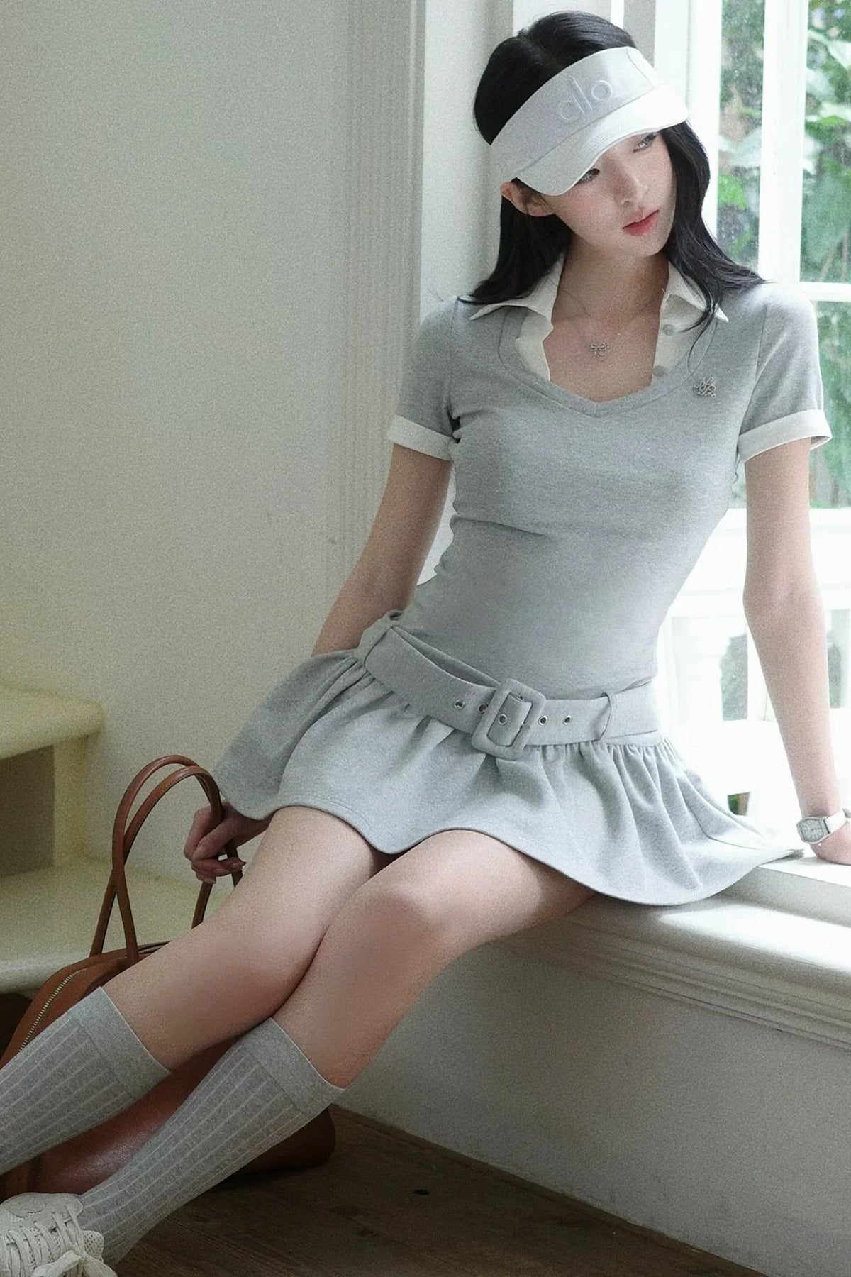 Contrast Trim Pleated Dress