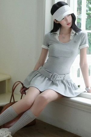 Contrast Trim Pleated Dress