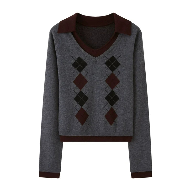 Contrast V-Neck Pullover