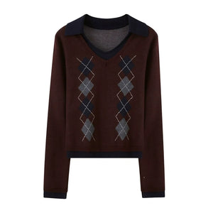 Contrast V-Neck Pullover