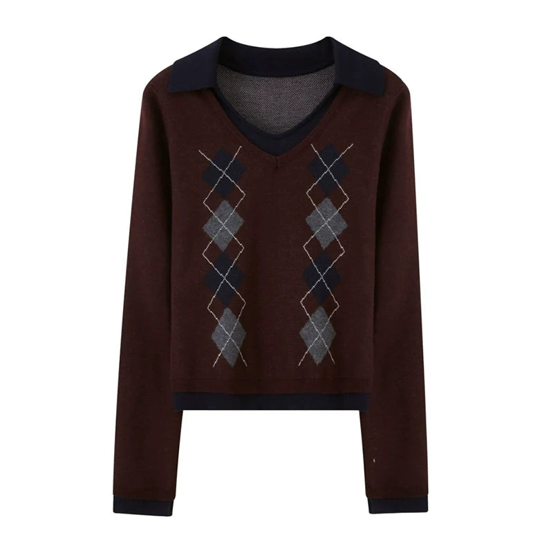 Contrast V-Neck Pullover