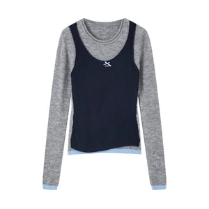 Contrasting Color Layered Sweater