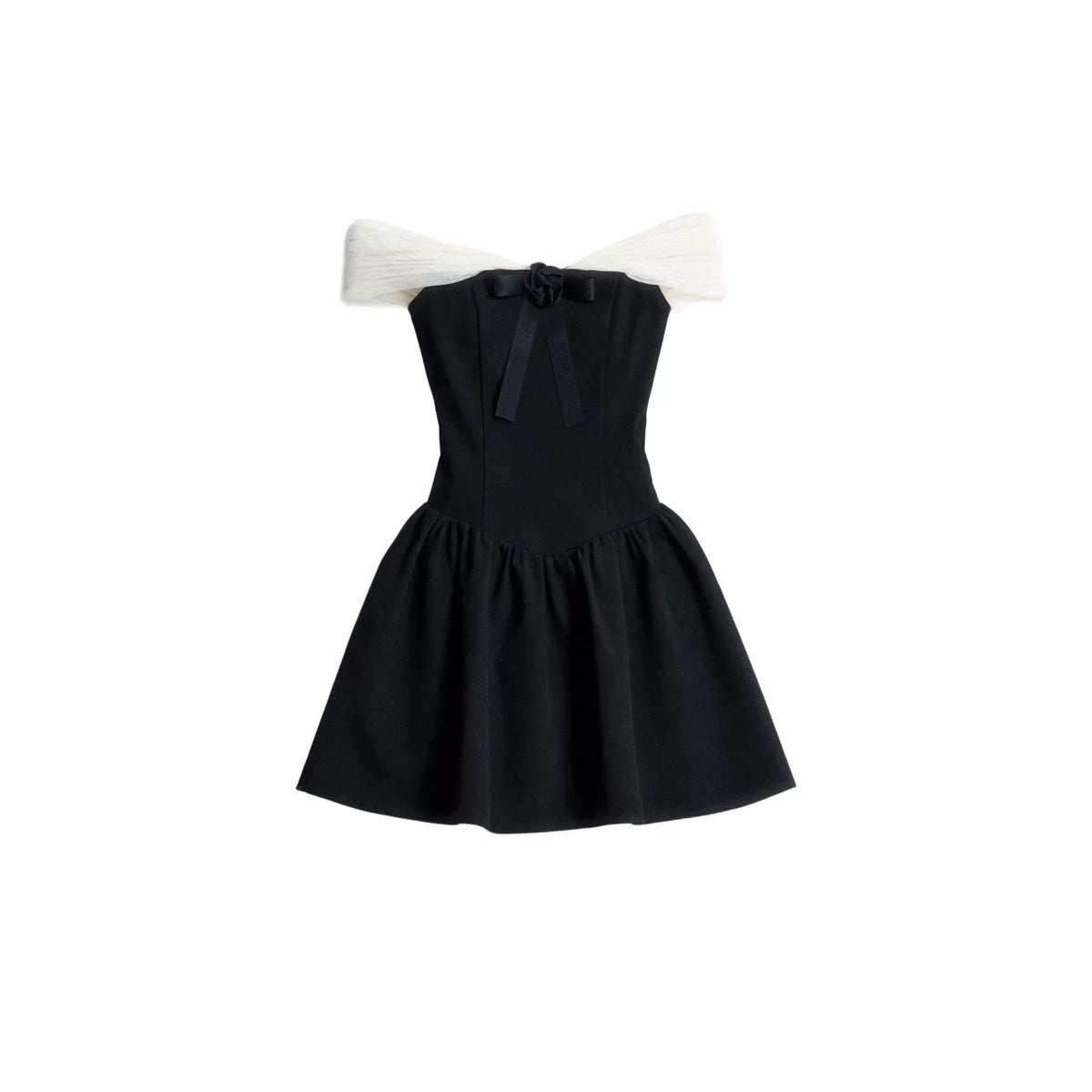 Contrasting Color Off-Shoulder Dress