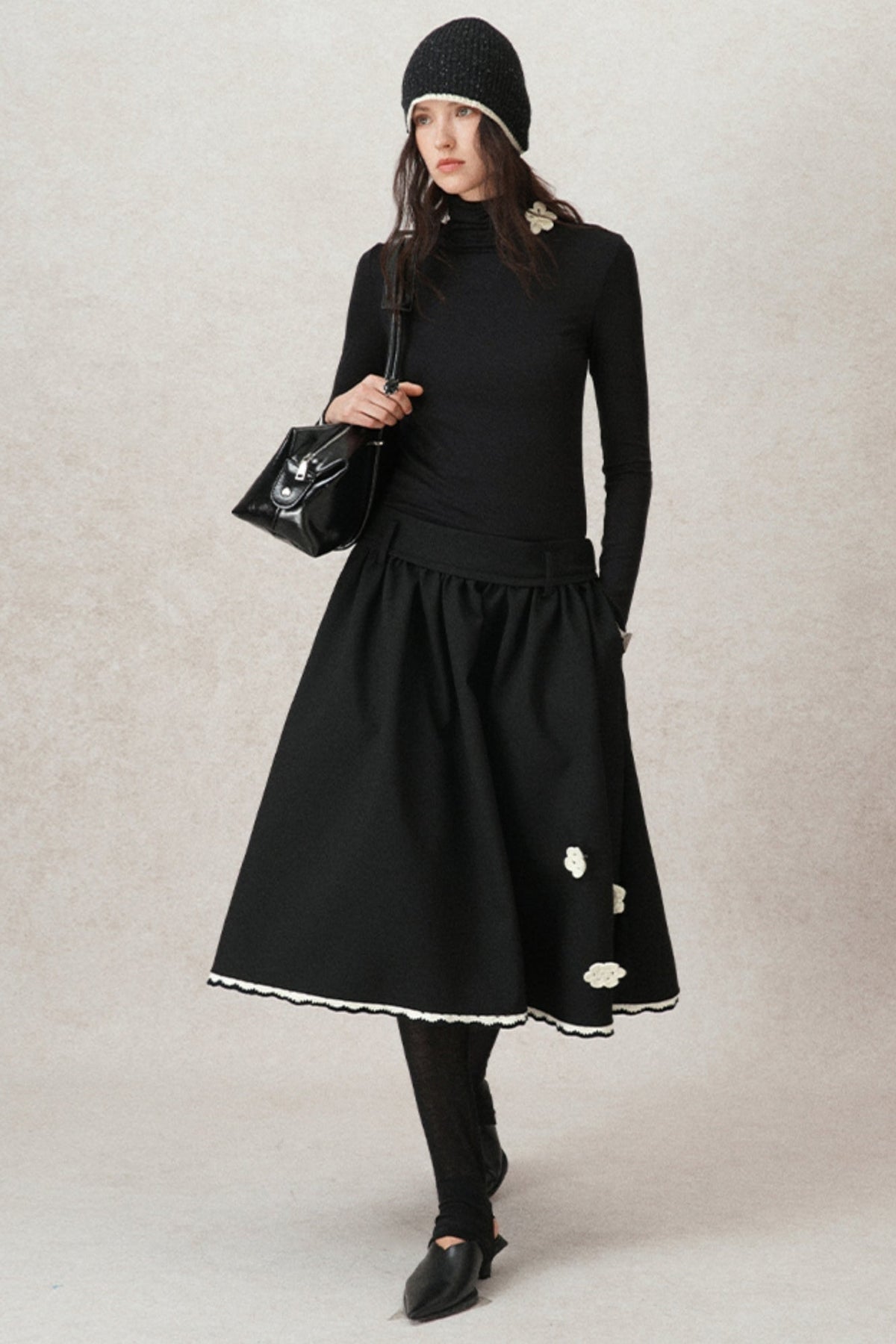 Contrasting Crochet A-Line Puffy Skirt