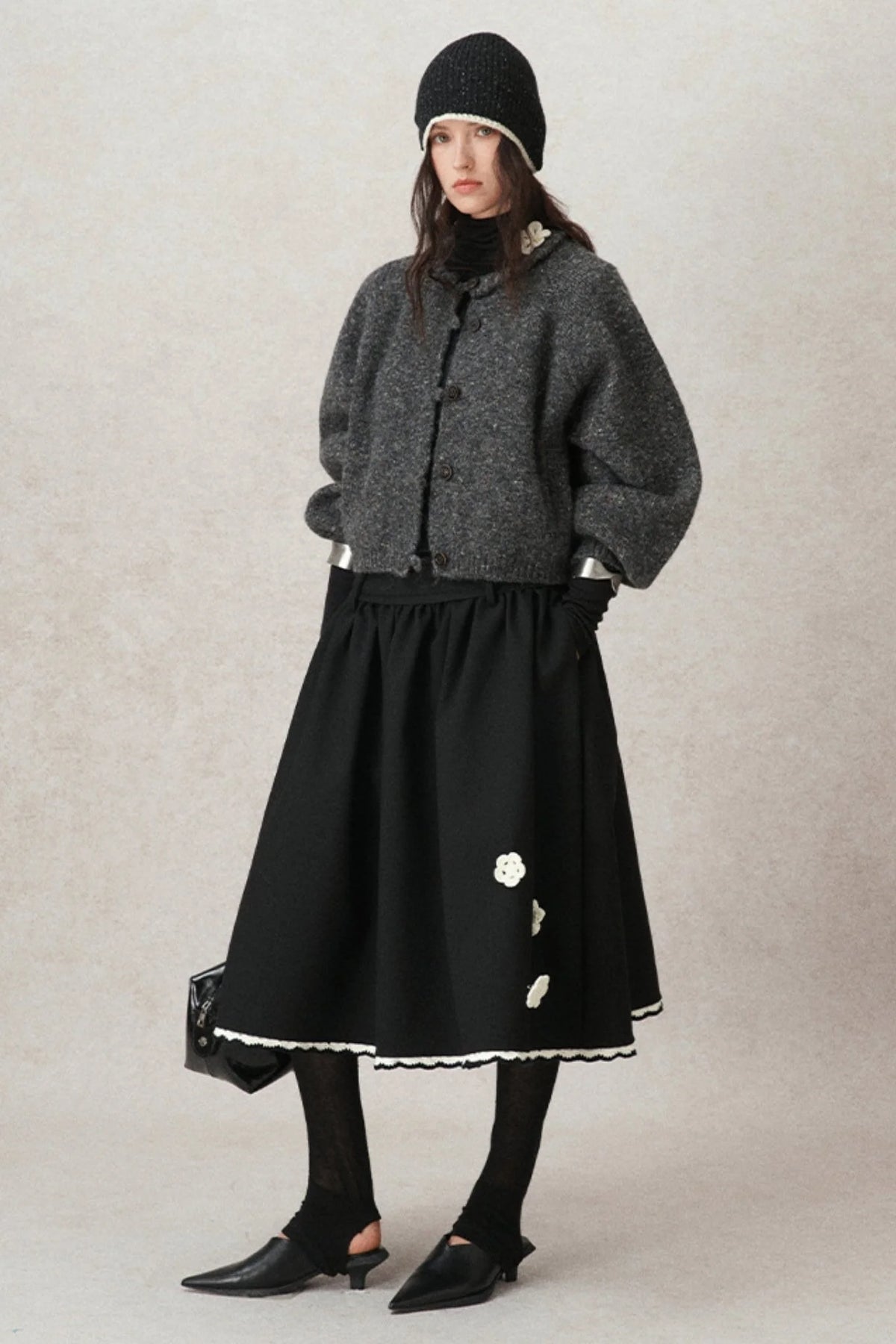 Contrasting Crochet A-Line Puffy Skirt