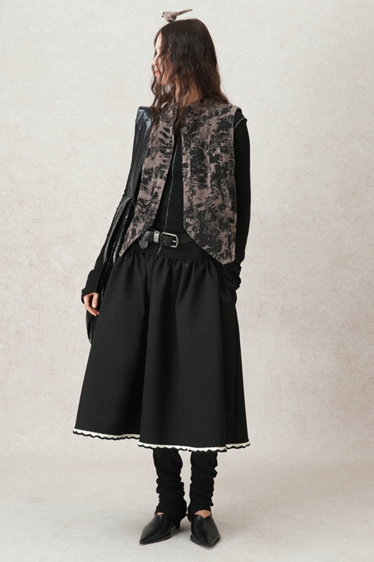 Contrasting Crochet A-Line Puffy Skirt