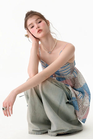 Contrasting Floral Plaid Tank Top