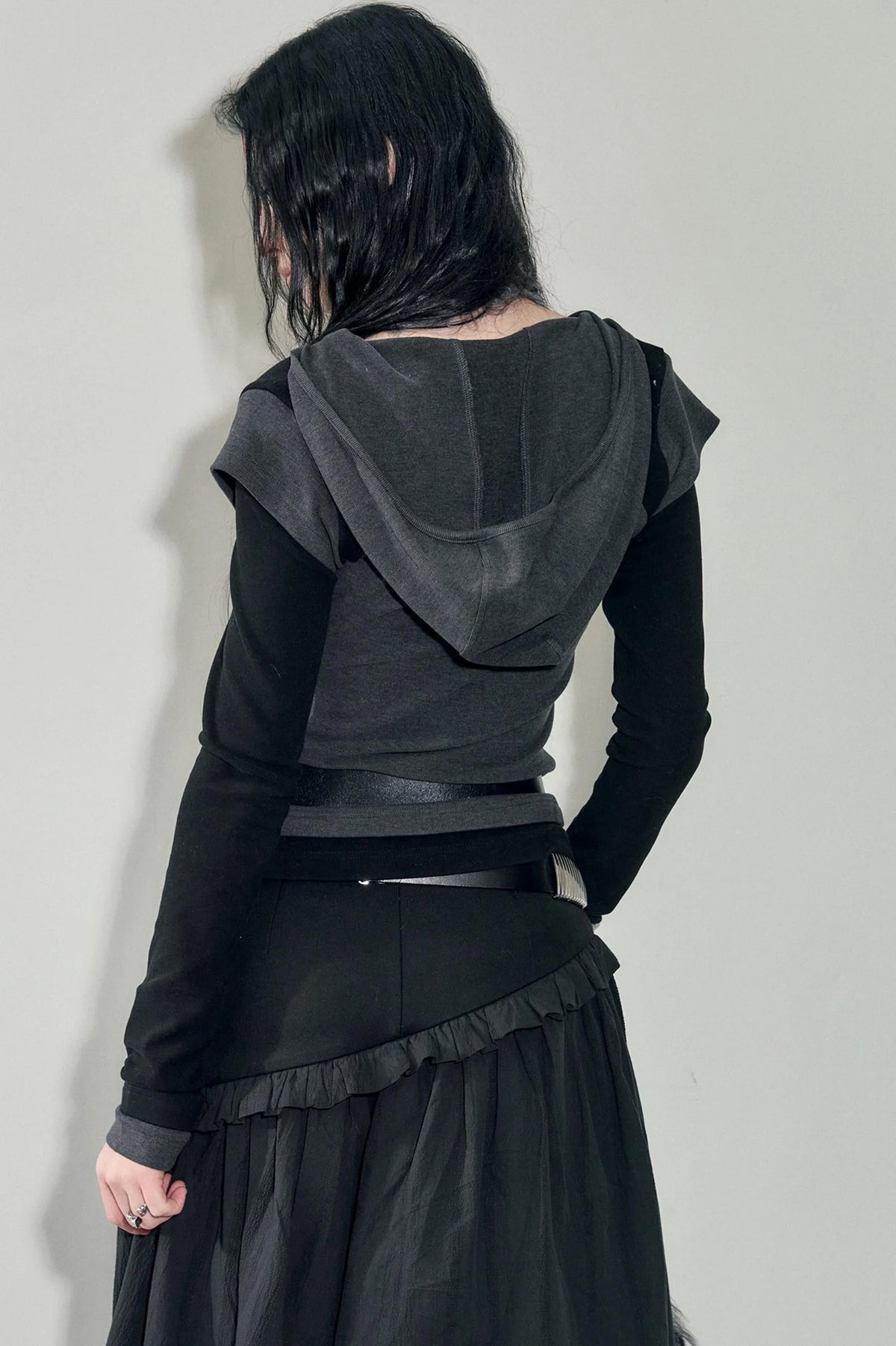 Contrasting Long-Sleeve Hooded Top