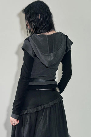 Contrasting Long-Sleeve Hooded Top