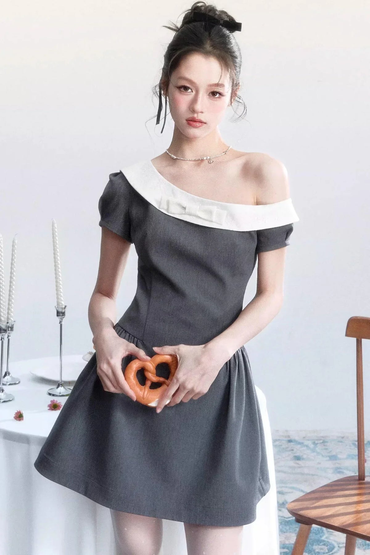 Contrasting Off-Shoulder Princess Dress