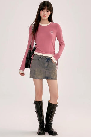 Contrasting Slim Long-Sleeved Top