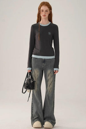 Contrasting Slim Long-Sleeved Top